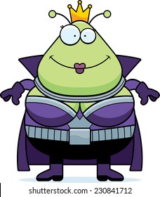 A cartoon illustration of a Martian queen smiling.