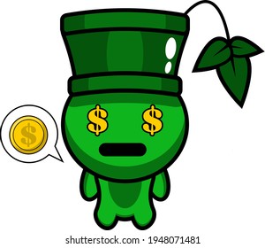 cartoon illustration of mascot bamboo stick character with coins