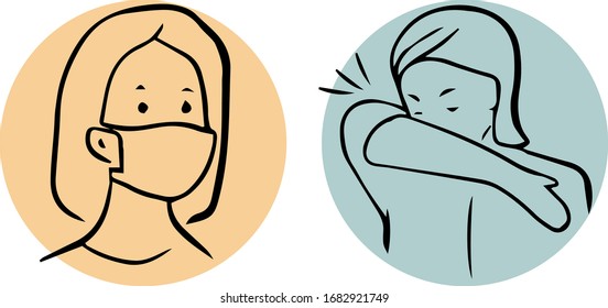 Cartoon illustration of masked woman and person sneezes