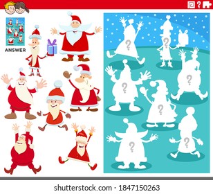 Cartoon illustration of match characters and the right shape or Silhouette with Santa Claus educational game for children