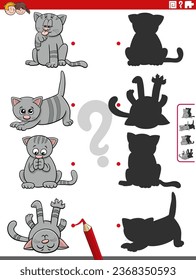 Cartoon illustration of match the right shadows with pictures educational activity with funny kittens