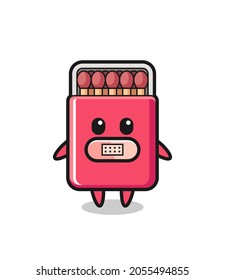 Cartoon Illustration of matches box with tape on mouth , cute design