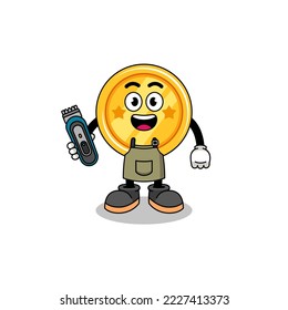 Cartoon Illustration of medal as a barber man , character design