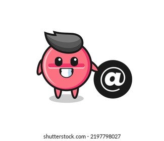 Cartoon Illustration of medicine tablet standing beside the At symbol , cute design