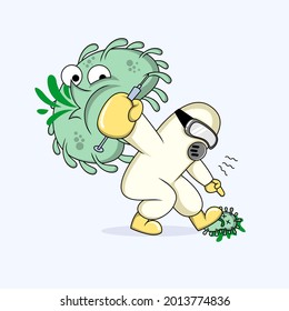 cartoon illustration of medics fighting the virus bravely .suitable for children's education simple flat vector type