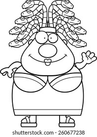 A cartoon illustration of Medusa waving.