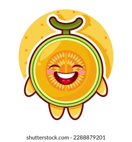 Cartoon illustration of melon fruit with smile face