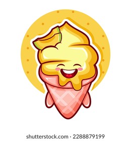 Cartoon illustration of melon ice cream with smile face