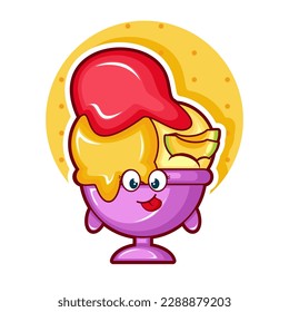 Cartoon illustration of melon ice cream with cute face