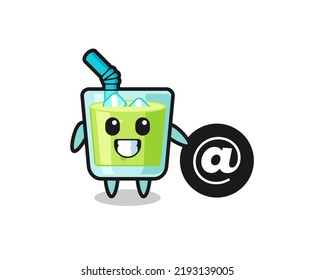 Cartoon Illustration of melon juice standing beside the At symbol , cute style design for t shirt, sticker, logo element