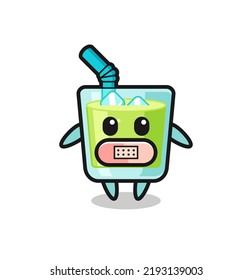 Cartoon Illustration of melon juice with tape on mouth , cute style design for t shirt, sticker, logo element