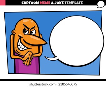 cartoon illustration of meme template with empty comic speech balloon and comic mischievous dude