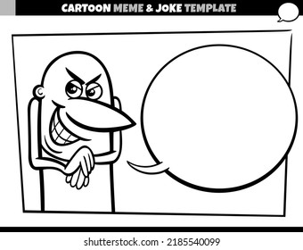 cartoon illustration of meme template with empty comic speech balloon and comic mischievous dude