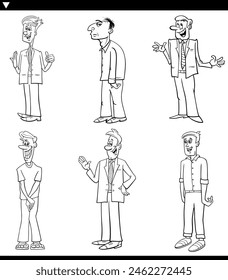 Cartoon illustration of men comic characters set coloring page
