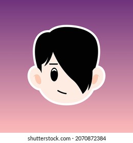 Cartoon illustration of a men face with emo hair in a flat style ,this cute image is suitable for your colorful and flat project design elements, can also be used for sticker and icon
