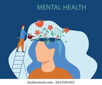 Cartoon illustration of mental issues treatment.