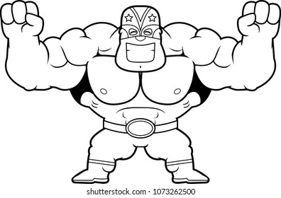 A cartoon illustration of a Mexican luchador celebrating.