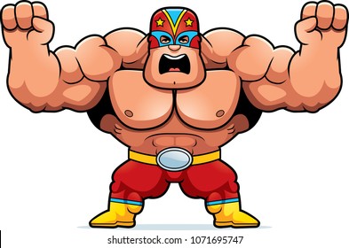 A cartoon illustration of a Mexican luchador looking angry.