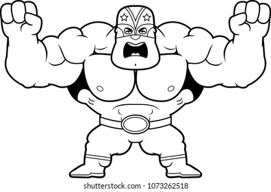 A cartoon illustration of a Mexican luchador looking angry.