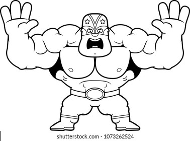 A cartoon illustration of a Mexican luchador looking scared.