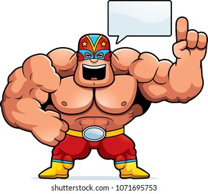 A cartoon illustration of a Mexican luchador talking.