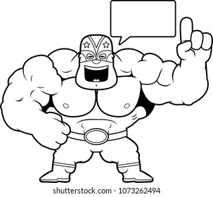 A cartoon illustration of a Mexican luchador talking.