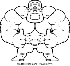 A cartoon illustration of a Mexican luchador with thumbs up.