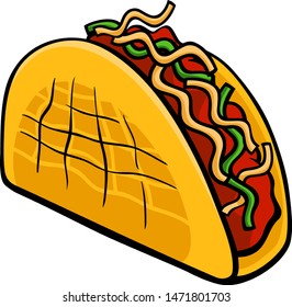 Cartoon Illustration of Mexican Taco Food Object