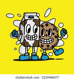 Cartoon Illustration of Milk and Cookie