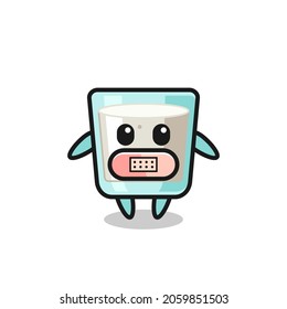 Cartoon Illustration of milk with tape on mouth , cute style design for t shirt, sticker, logo element