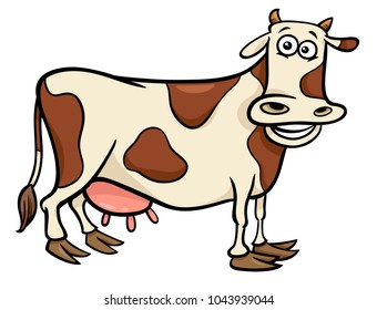 Cartoon Illustration of Milker Cow Farm Animal Character