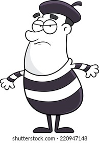 Cartoon illustration of a mime with a grumpy expression. 