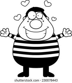 A cartoon illustration of a mime ready to give a hug.