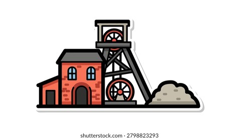 Cartoon illustration of a mine building