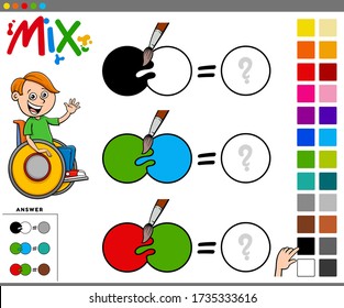 Cartoon Illustration of Mixing Colors Educational Task for Children