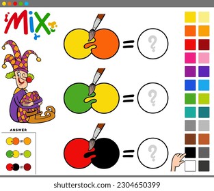 Cartoon illustration of mixing the colors educational game for children