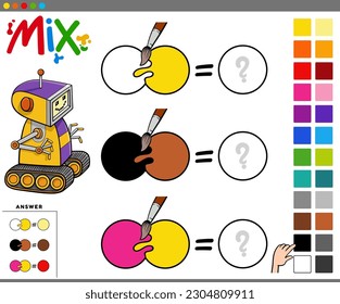 Cartoon illustration of mixing the colors educational activity for children