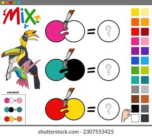 Cartoon illustration of mixing the colors educational activity for children