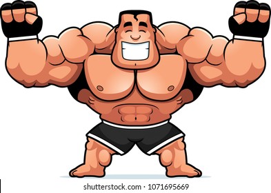 A Cartoon Illustration Of An MMA Fighter Celebrating.