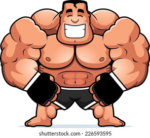 A cartoon illustration of a mma fighter flexing.