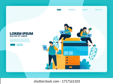 Cartoon illustration of mobile and credit card payments. Vector design for landing page website web banner mobile apps poster