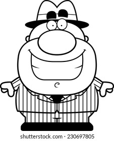 A cartoon illustration of a mobster smiling.