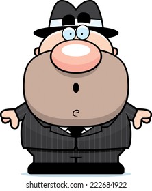 A cartoon illustration of a mobster with a surprised expression.