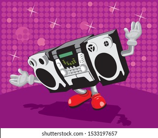 cartoon illustration of a modular sound machine dancing and playing music