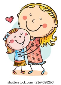 Cartoon Illustration Mom Hugs Daughter Stock Vector (Royalty Free ...