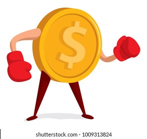 Cartoon illustration of money ready to fight