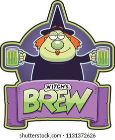 A cartoon illustration of a monk with two mugs of witch's brew.