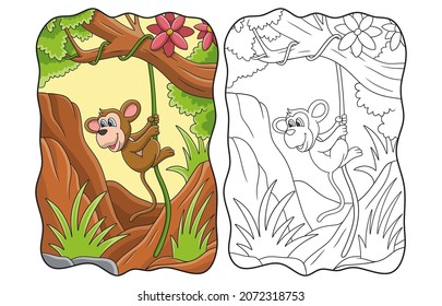 cartoon illustration monkey hanging from a tree root book or page for kids