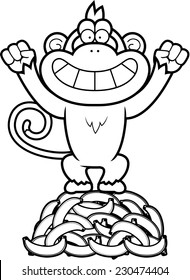 A cartoon illustration of a monkey on a pile of bananas.