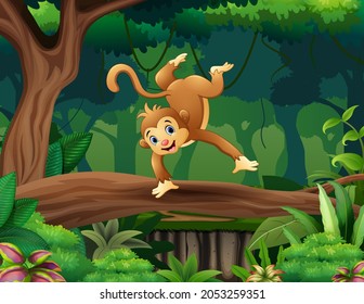 Cartoon illustration of a monkey on the tree